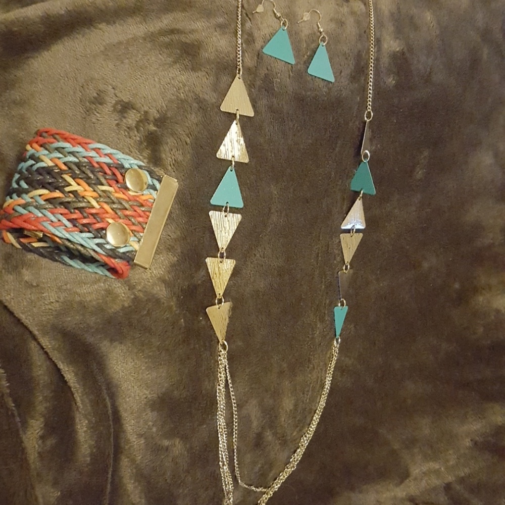 3 piece silver and turquoise set